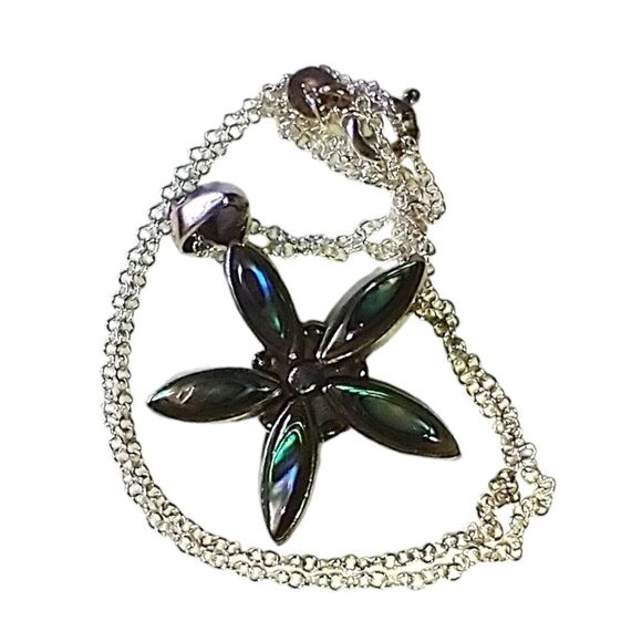 Abalone Star Sterling Necklace 925 Silver Pendant Daisy Flower 18" Beach Coastal - Picture 11 of 16